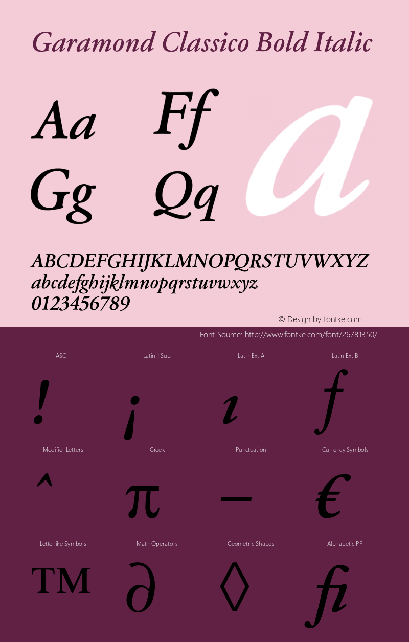 Garamond Classico Bold Italic Version 1.00 Font Sample