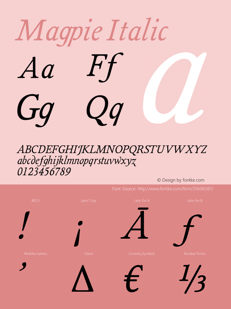 Magpie Italic Version 1.102 Font Sample