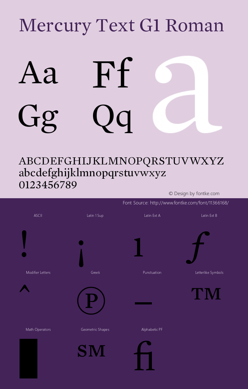 Mercury Text G1 Roman Version 001.000 Font Sample