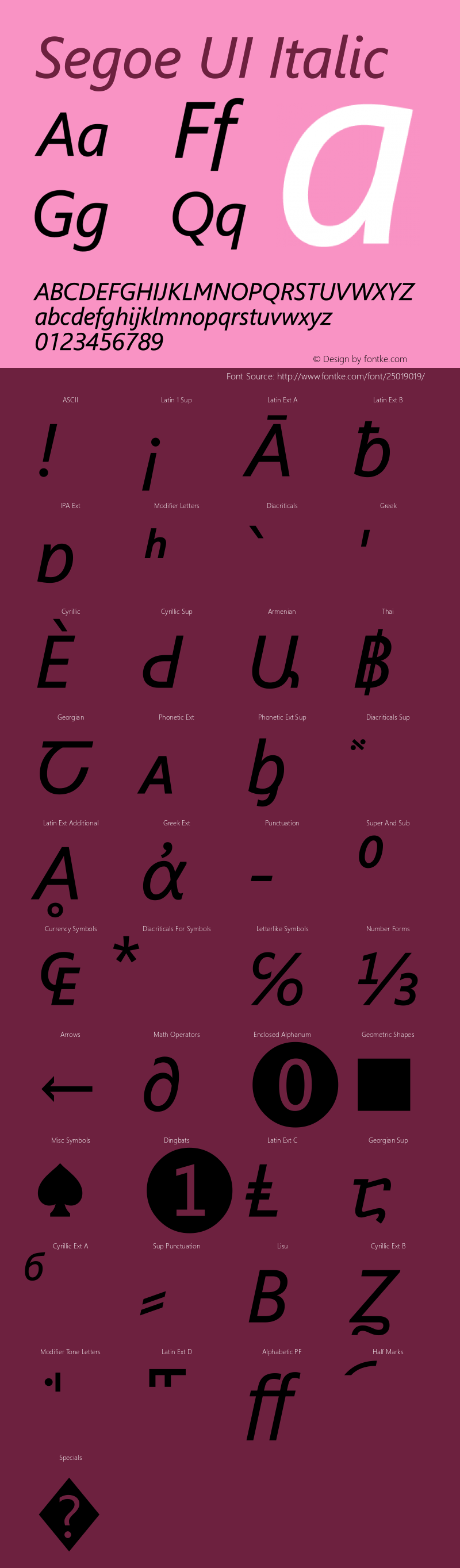 Segoe UI Italic Version 5.22 Font Sample