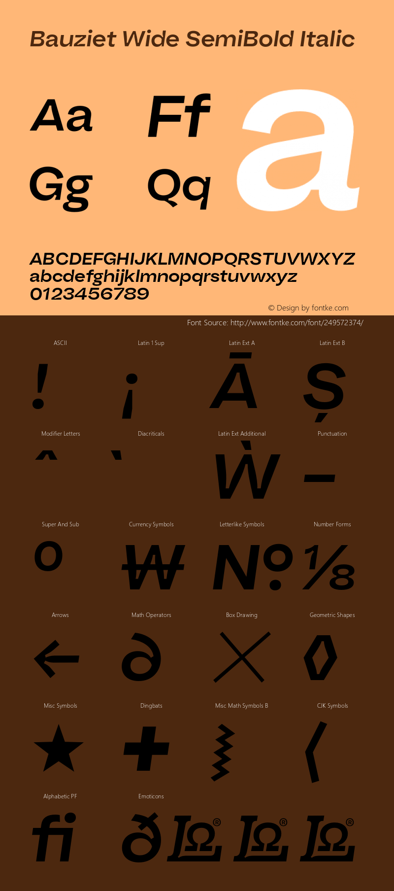 Bauziet Wide SemiBold Italic Version 1.000;hotconv 1.0.109;makeotfexe 2.5.65596图片样张