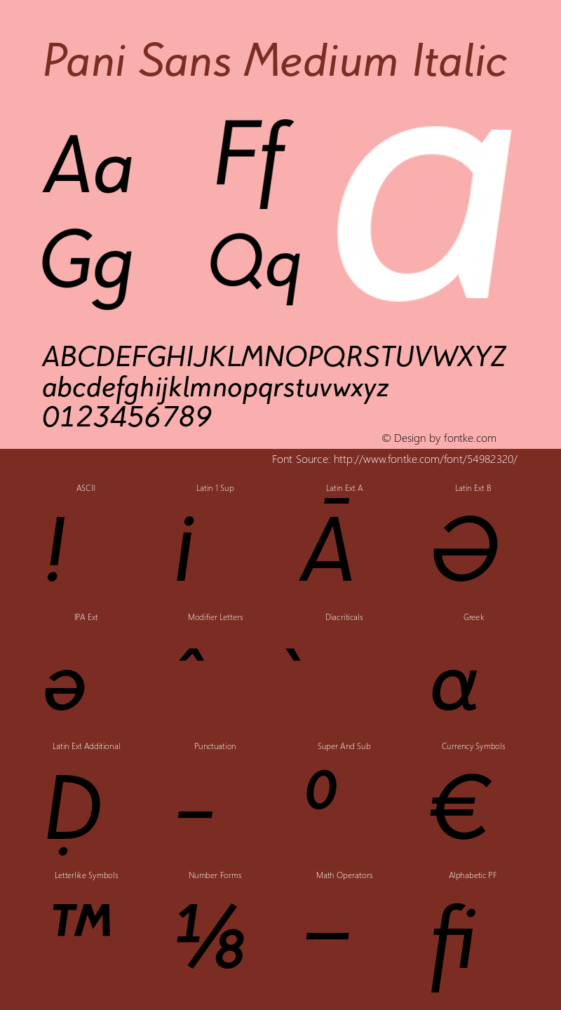 Pani Sans Medium Italic Version 1.000;hotconv 1.0.109;makeotfexe 2.5.65596 Font Sample