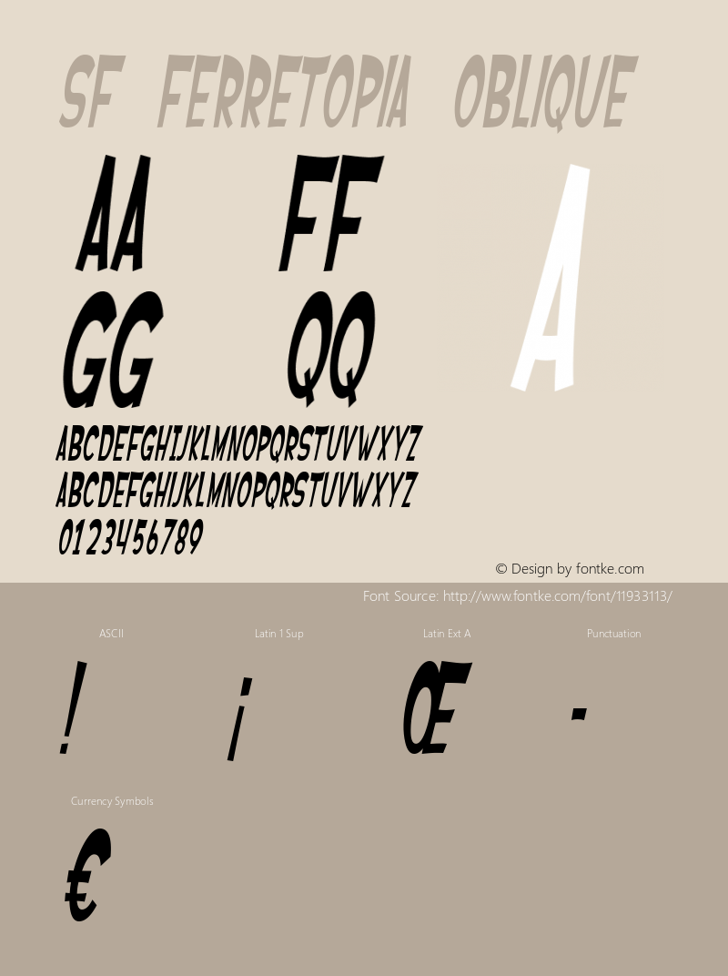 SF Ferretopia Oblique ver 1.0; 2000. Freeware. Font Sample