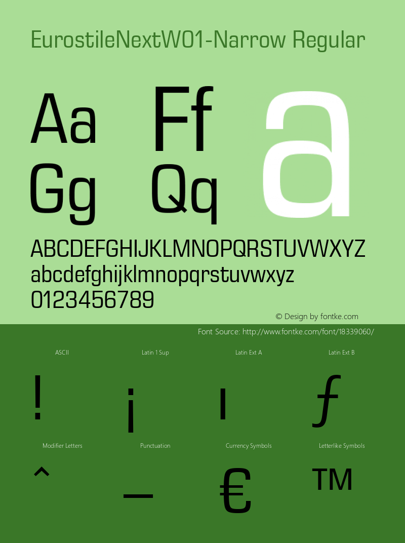 EurostileNextW01-Narrow Regular Version 1.00 Font Sample