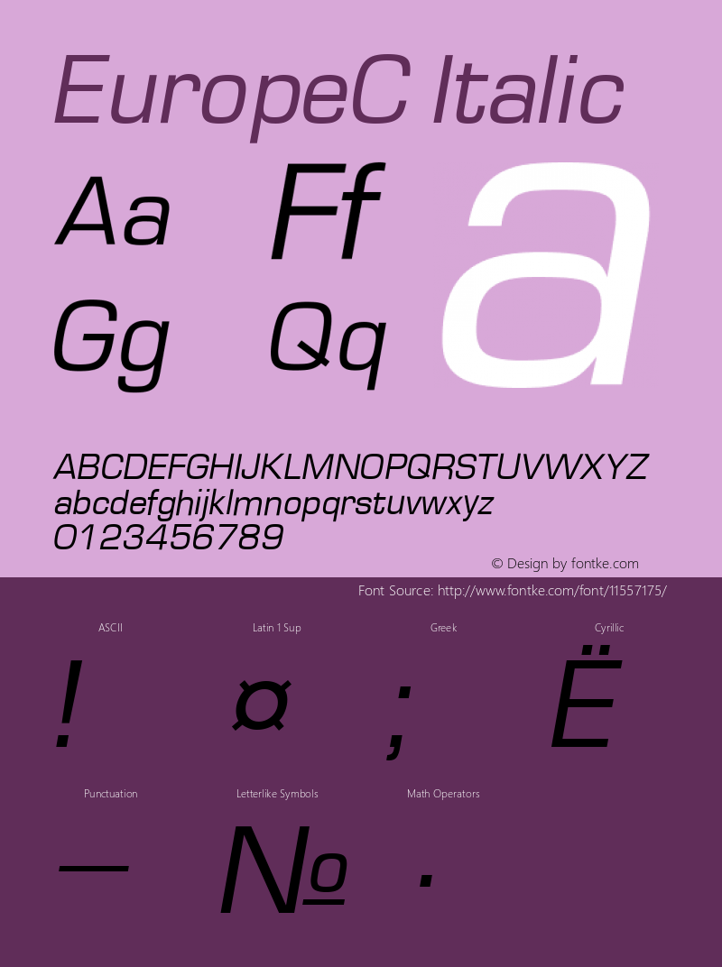 EuropeC Italic Version 004.001 Font Sample