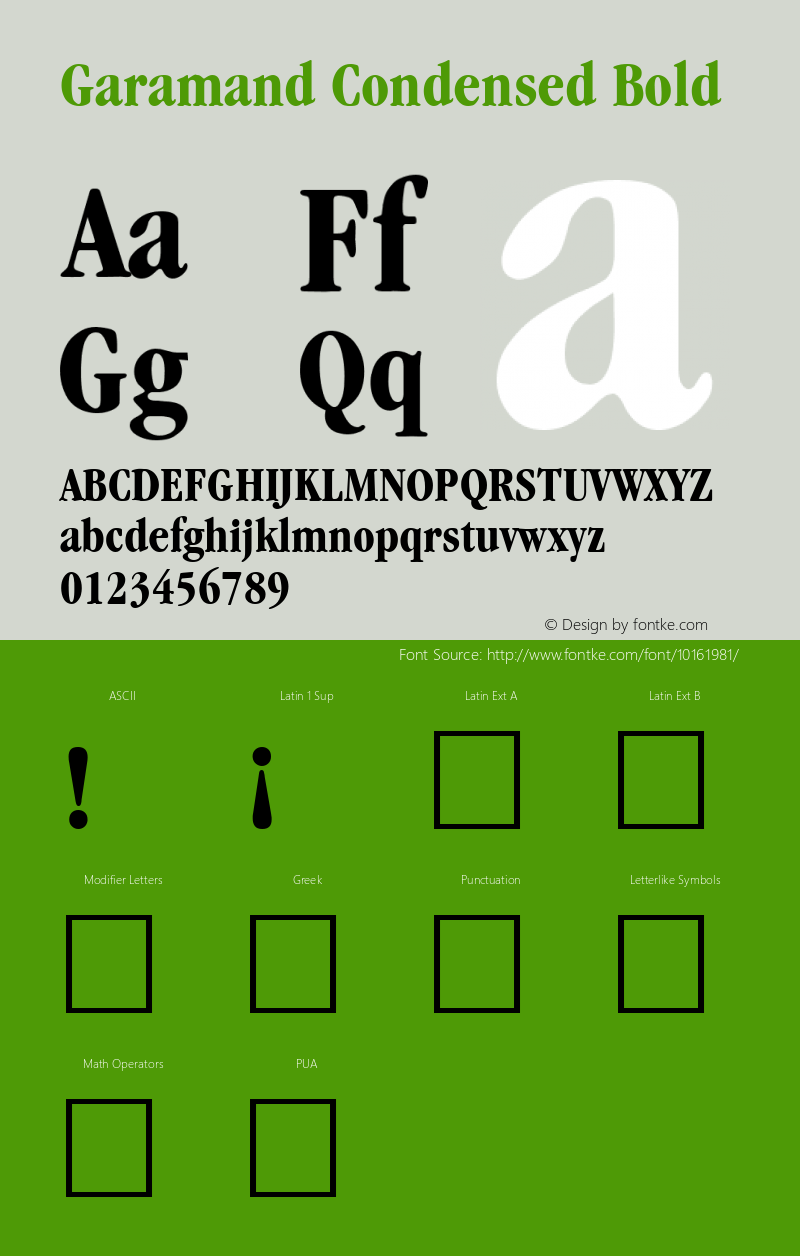 Garamand Condensed Bold Rev. 002.001 Font Sample