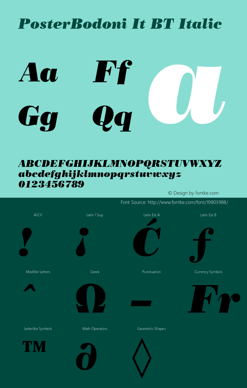 Poster Bodoni Italic BT mfgpctt-v1.53 Friday, January 29, 1993 1:28:54 pm (EST) Font Sample