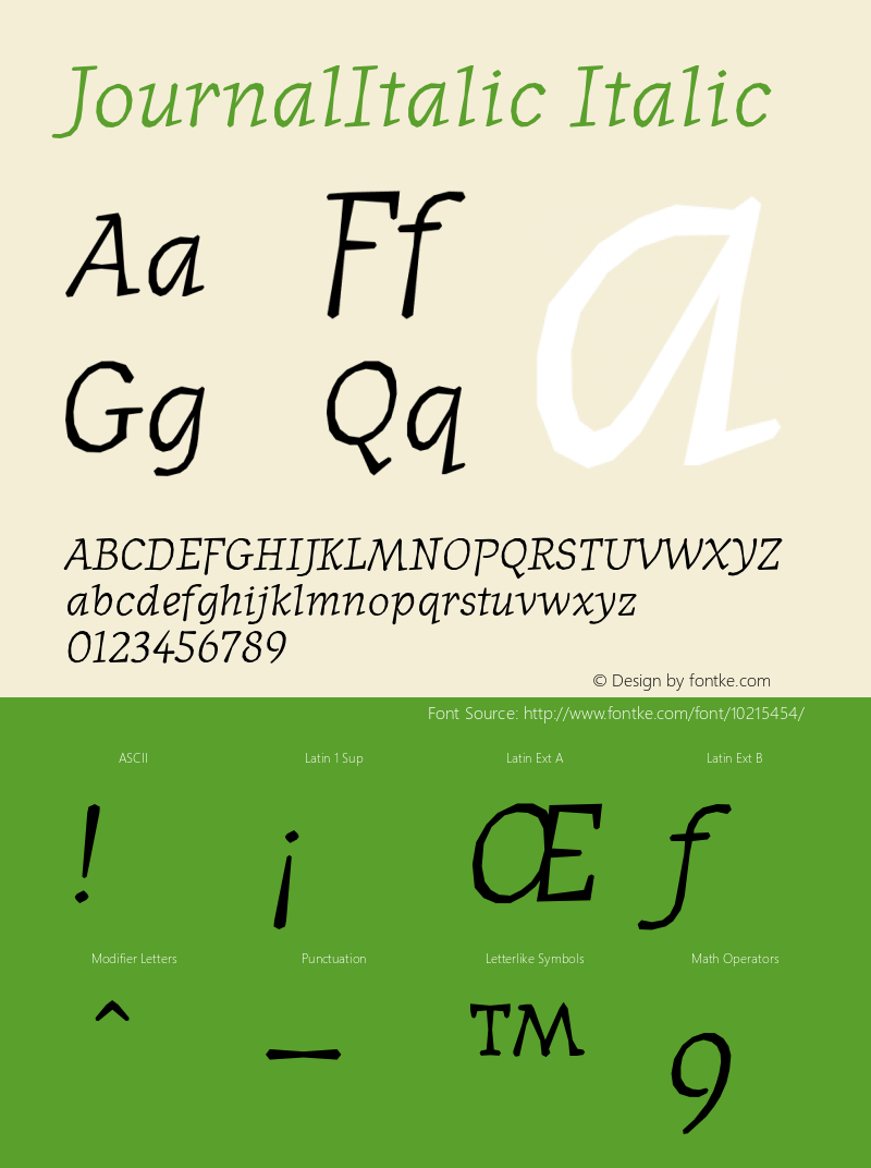 JournalItalic Italic Version 1.00 Font Sample