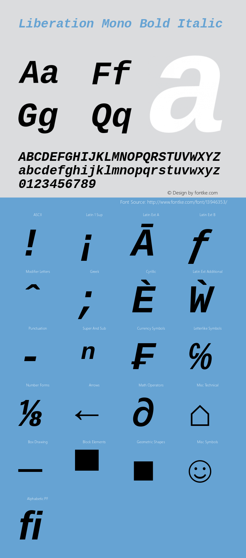 Liberation Mono Bold Italic Version 1.07 Font Sample