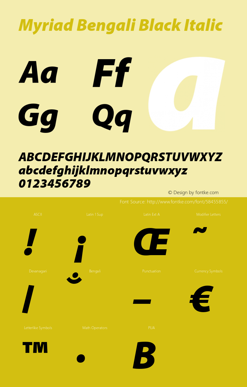 Myriad Bengali Black Italic Version 1.062;PS 1.58;hotconv 16.6.54;makeotf.lib2.5.65590 Font Sample