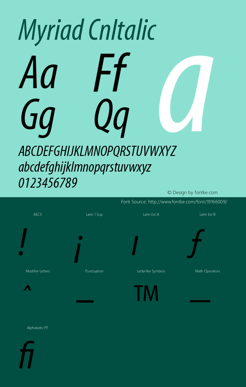 Myriad Cn Italic Version 001.000 Font Sample