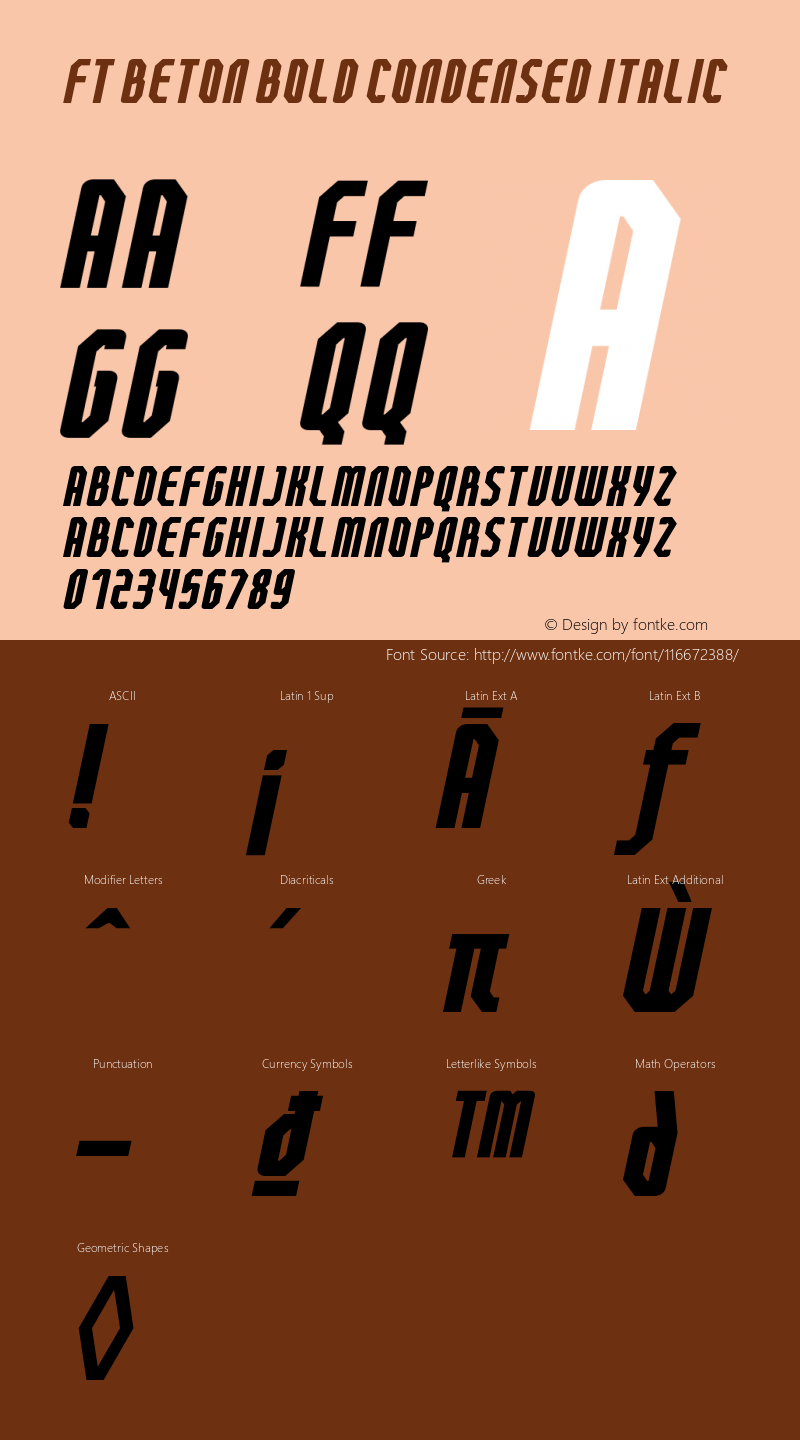 FTBetonBoldCondensedItalic Version 1.0; Feb 2021 by Audry Kitoko Makelele Font Sample