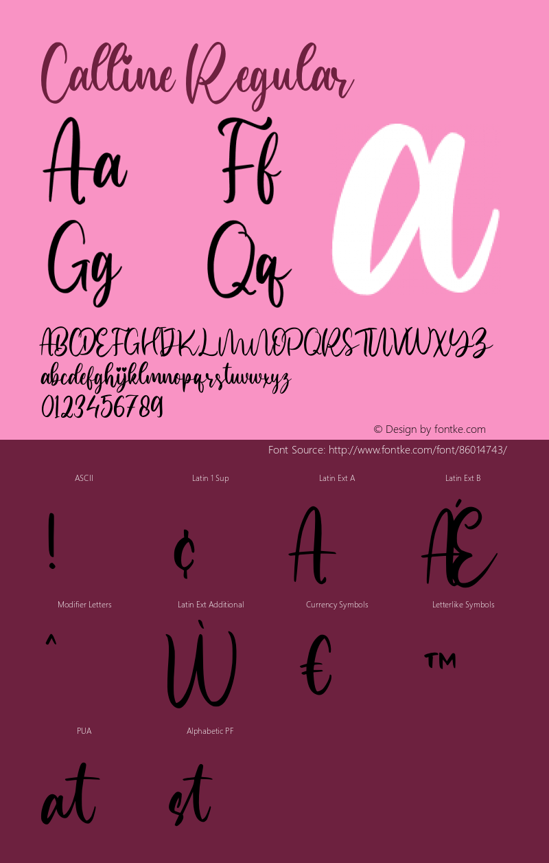 Calline Version 1.00;November 26, 2020;FontCreator 12.0.0.2567 64-bit Font Sample