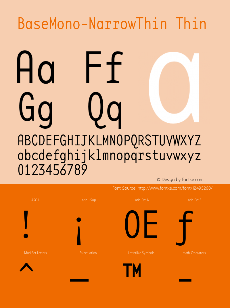 BaseMono-NarrowThin Thin Version 1.00 Font Sample