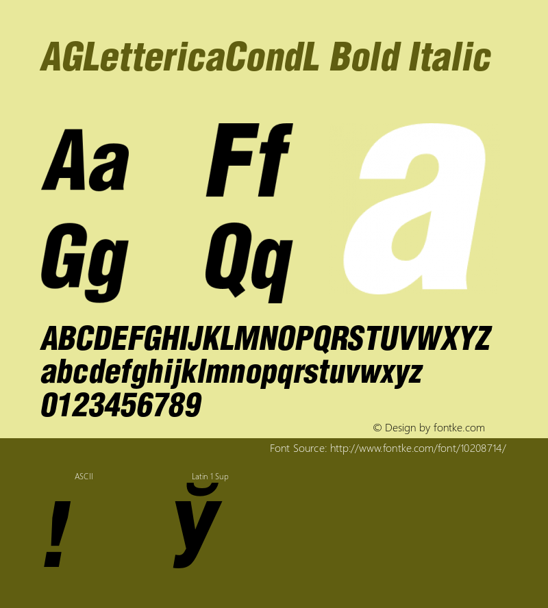 AGLettericaCondL Bold Italic 001.000 Font Sample