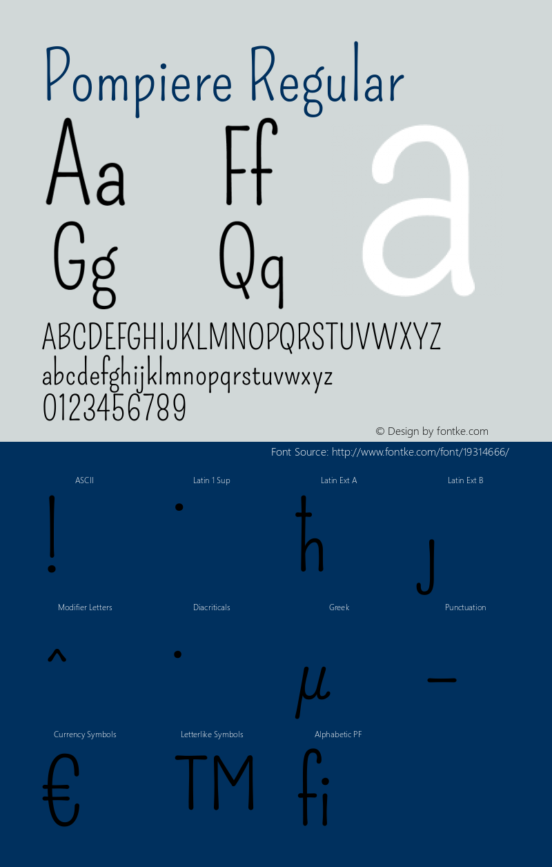 Pompiere Version 1.002 Font Sample