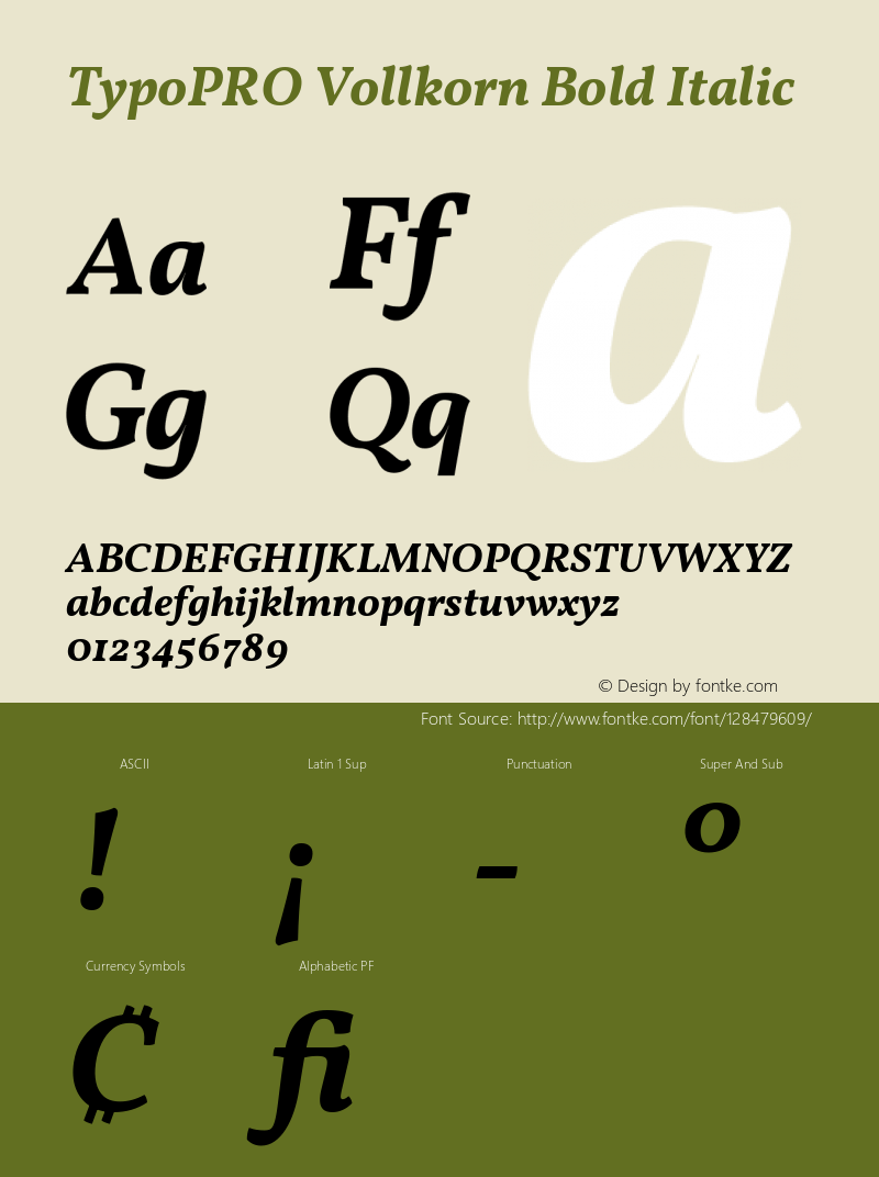 TypoPRO Vollkorn Bold Italic Version 5.000; ttfautohint (v1.8.3) Font Sample