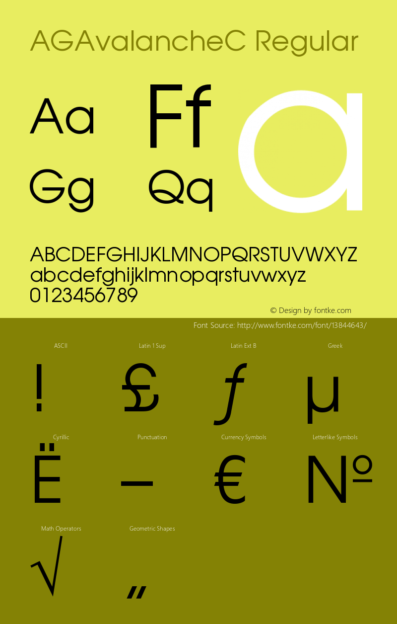 AGAvalancheC Regular OTF 1.0;PS 001.000;Core 116;AOCW 1.0 161 Font Sample