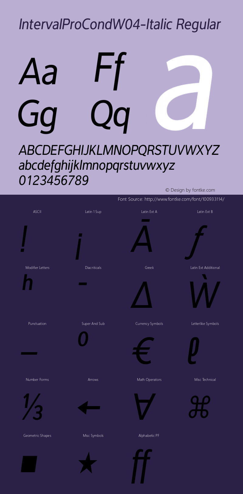 Interval Pro Cond W04 Italic Version 2.20 Font Sample