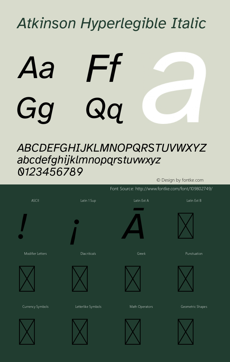 AtkinsonHyperlegible-Italic Version 1.02 Font Sample