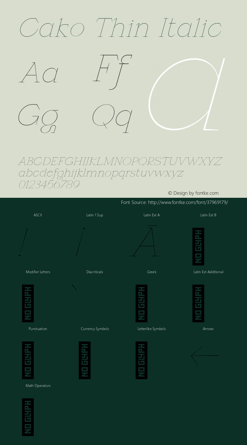 Cako Thin Italic Version 1.000;PS 001.000;hotconv 1.0.88;makeotf.lib2.5.64775 Font Sample