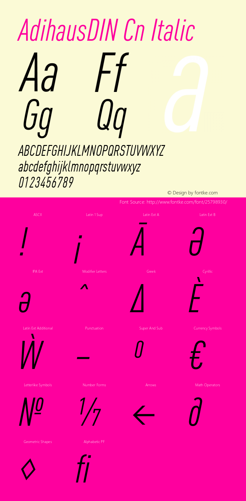AdihausDIN Cn Italic Version 1.001 Font Sample