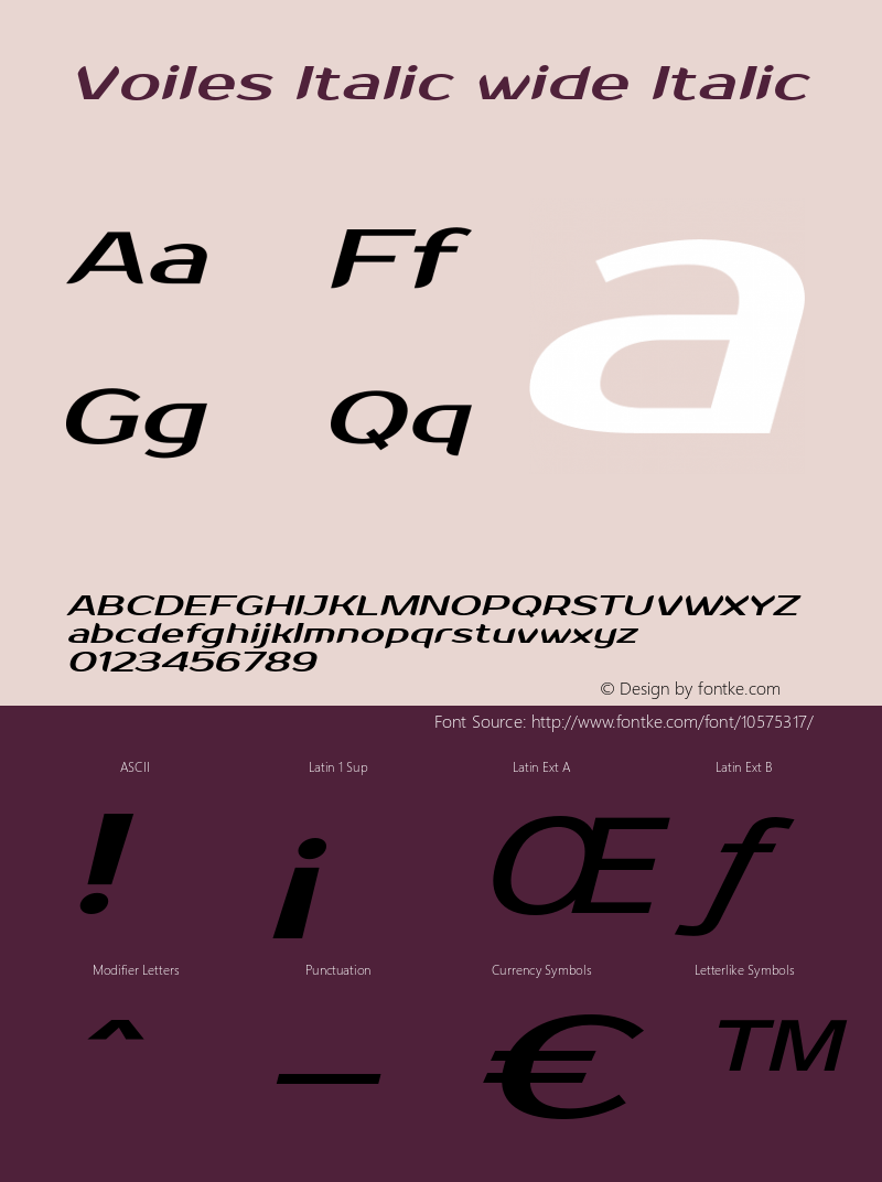 Voiles Italic wide Italic Version 1.000 Font Sample