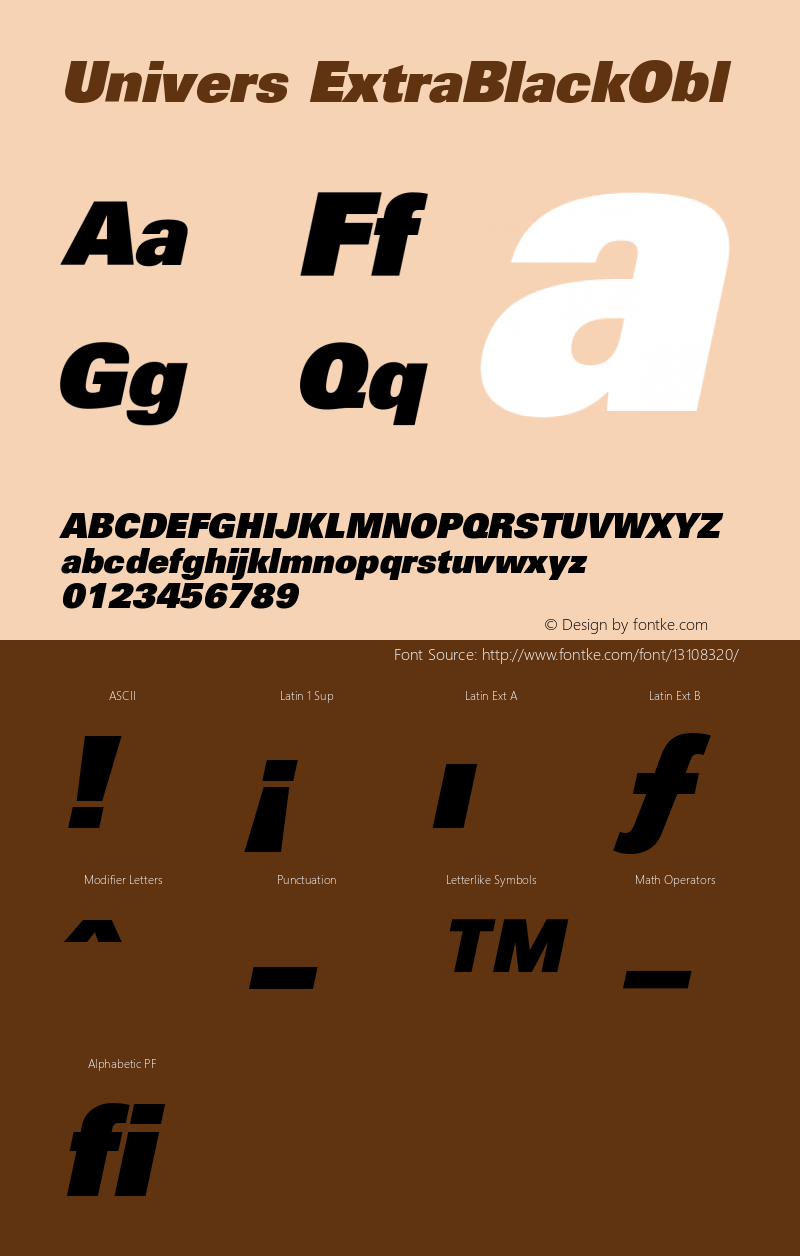 Univers ExtraBlackObl Version 001.000 Font Sample