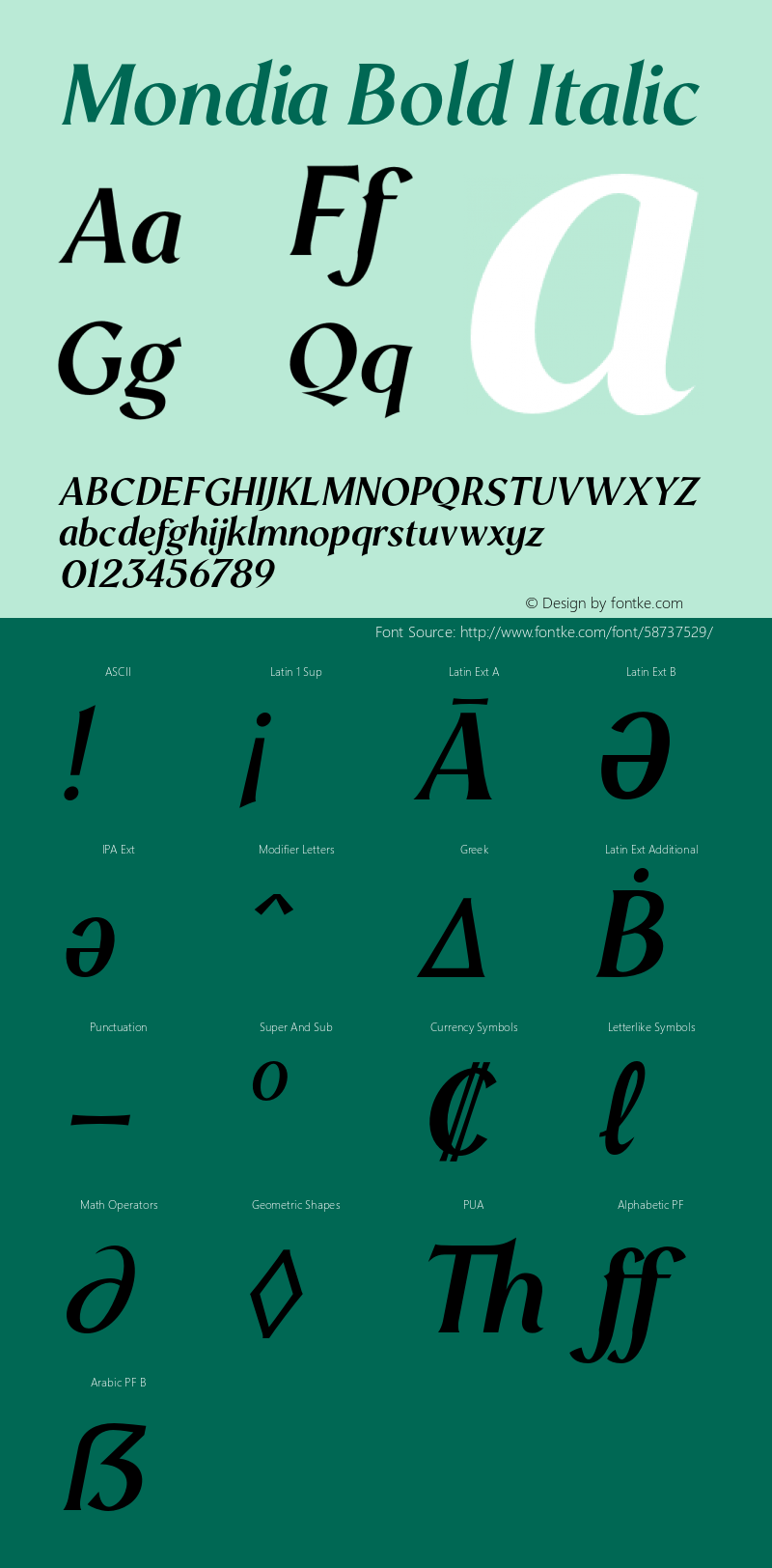 MondiaBoldItalic Version 1.000 Font Sample