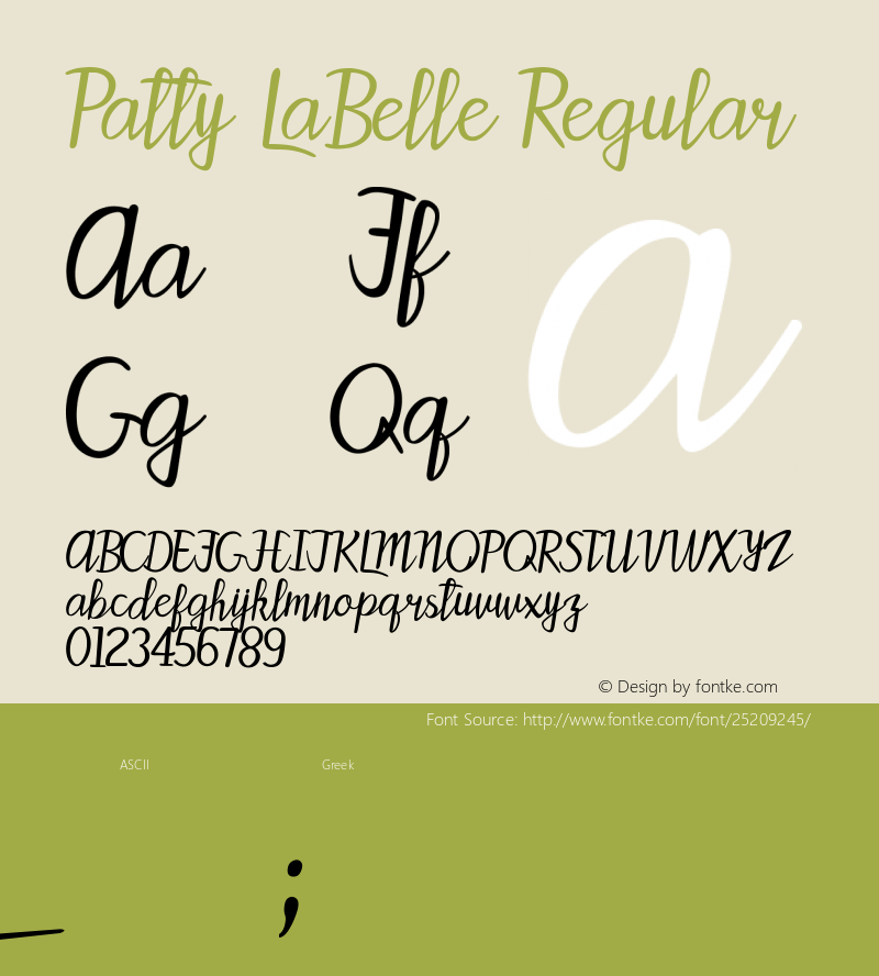 Patty LaBelle Version 1.00 January 4, 2018, initial release Font Sample