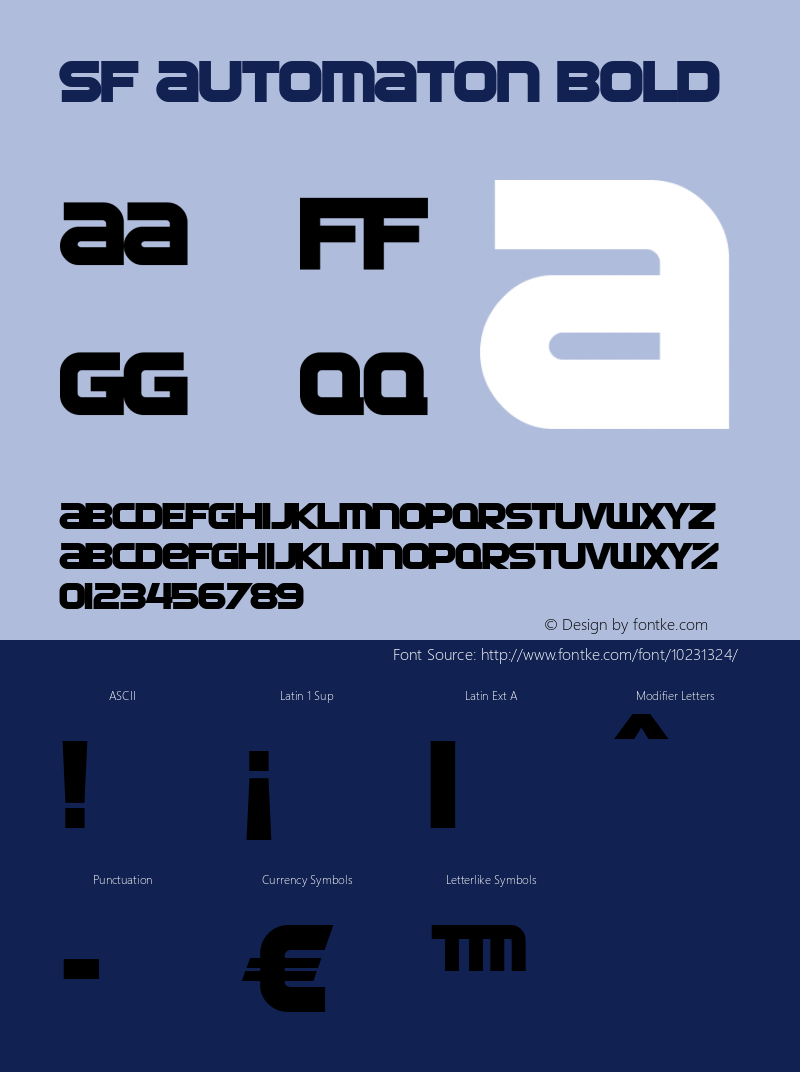 SF Automaton Bold ver 1.0; 2000. Freeware for non-commercial use. Font Sample