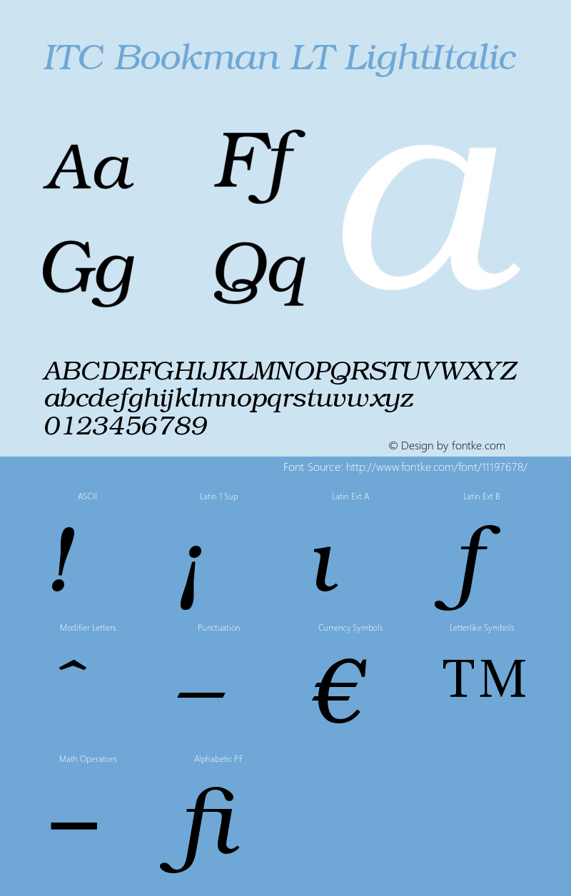 ITC Bookman LT LightItalic Version 006.000 Font Sample