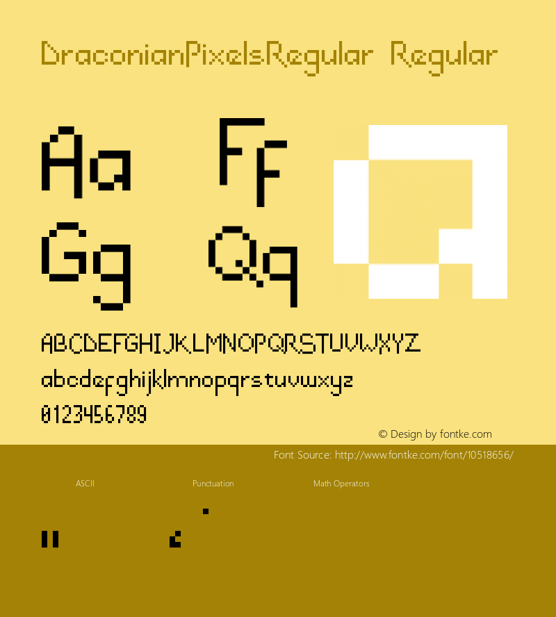 DraconianPixelsRegular Regular Version 1.000;PS 001.000;hotconv 1.0.70;makeotf.lib2.5.58329 Font Sample