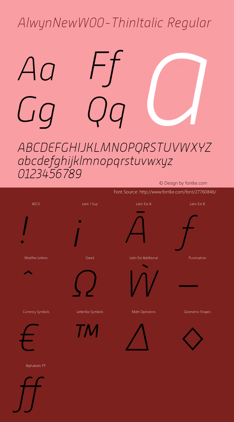Alwyn New W00 Thin Italic Version 5.00 Font Sample
