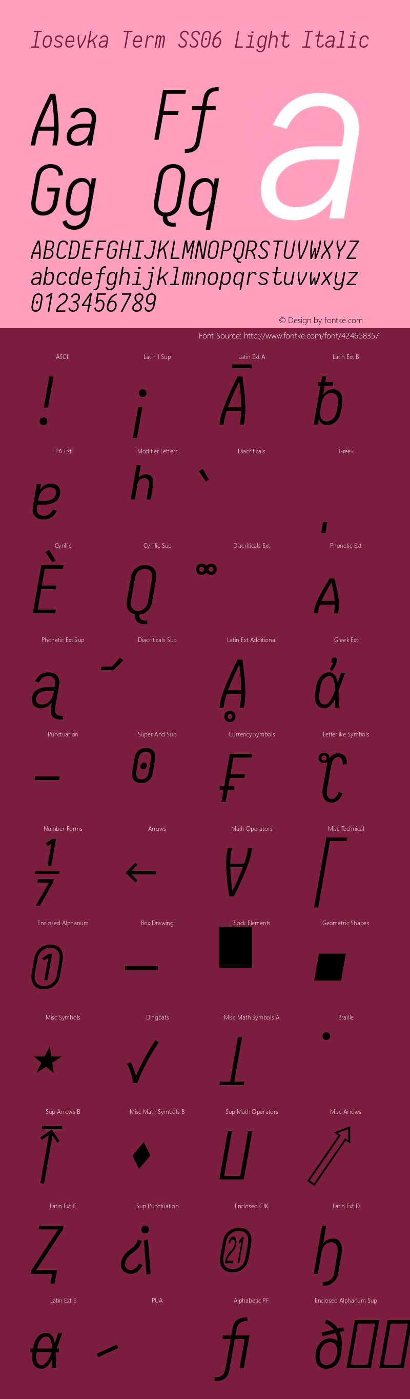 Iosevka Term SS06 Light Italic 2.3.2; ttfautohint (v1.8.3) Font Sample