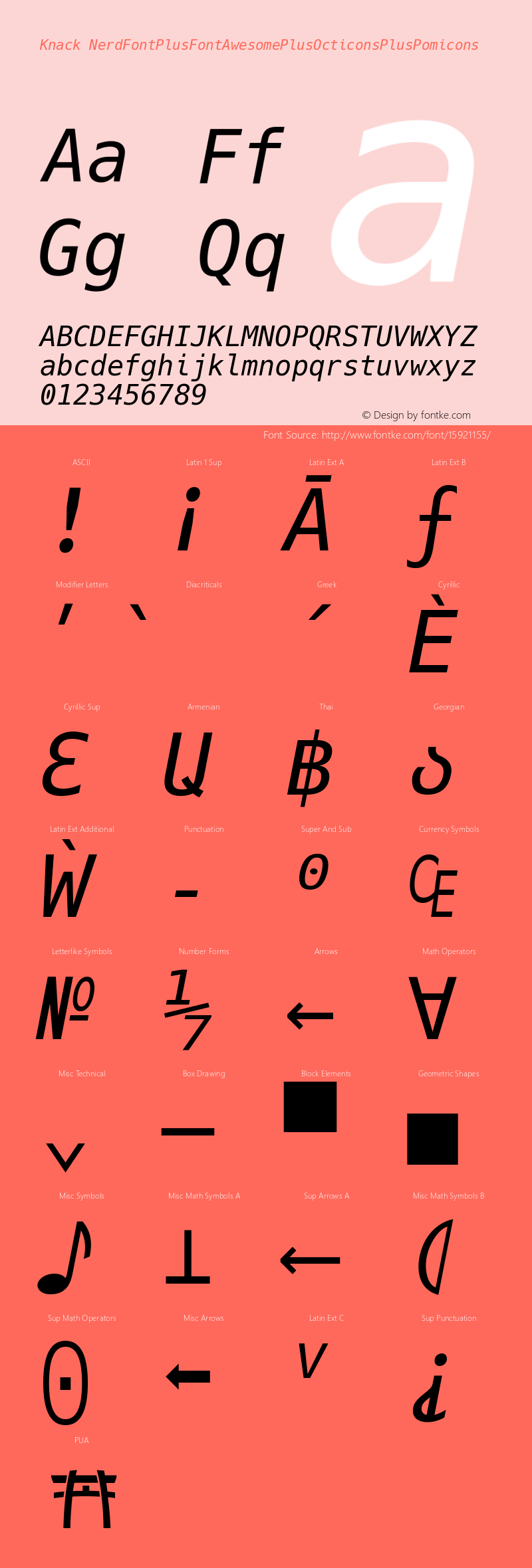 Knack NerdFontPlusFontAwesomePlusOcticonsPlusPomicons Version 2.018; ttfautohint (v1.4.1) -l 4 -r 80 -G 350 -x 0 -H 145 -D latn -f latn -w G -W -t -X 