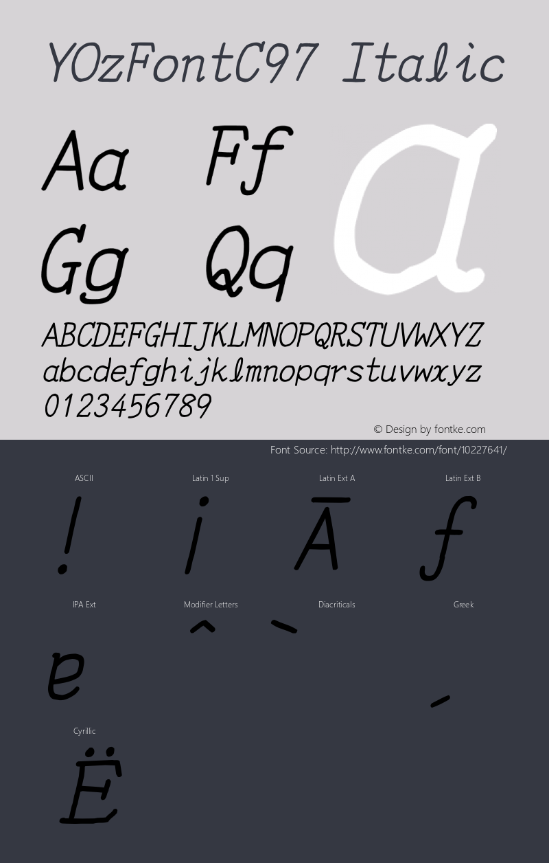 YOzFontC97 Italic Version 12.12 Font Sample