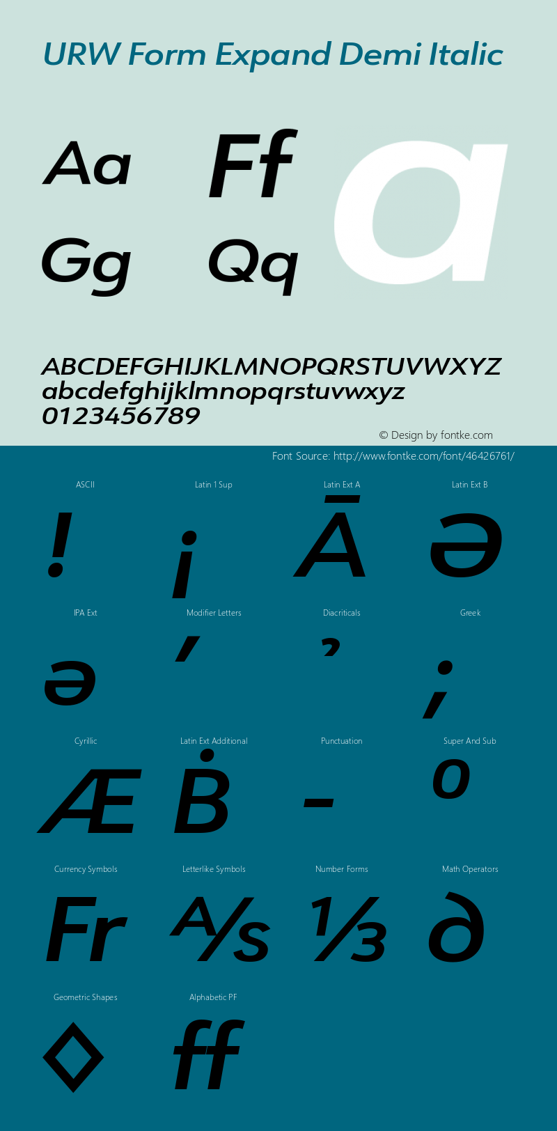 URW Form Expand Demi Italic Version 1.00 Font Sample