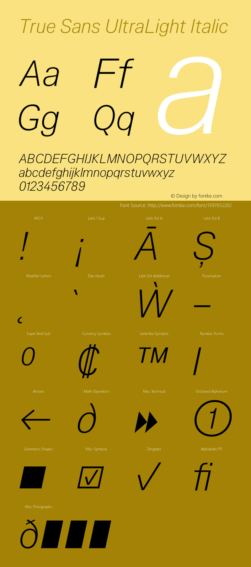 True Sans UltraLight Italic Version 1.000 Font Sample