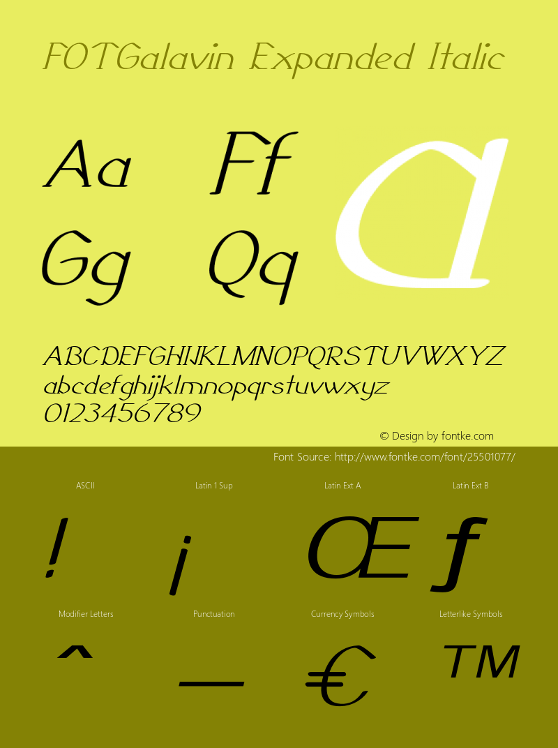 FOTGalavin-ExpandedItalic Version 1.000 Font Sample