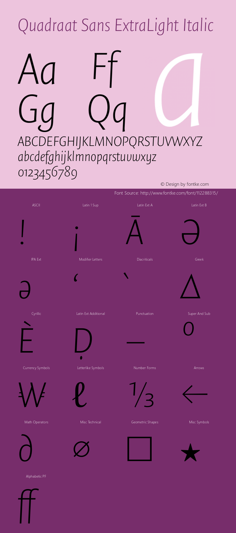 Quadraat Sans ExtraLight Italic Version 8.001 | wf-rip DC20190410 Font Sample