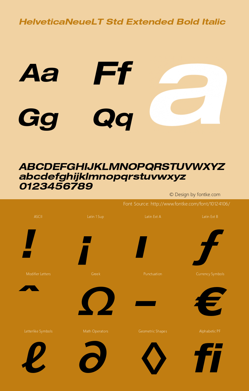 HelveticaNeueLT Std Extended Bold Italic OTF 1.029;PS 001.000;Core 1.0.33;makeotf.lib1.4.1585 Font Sample