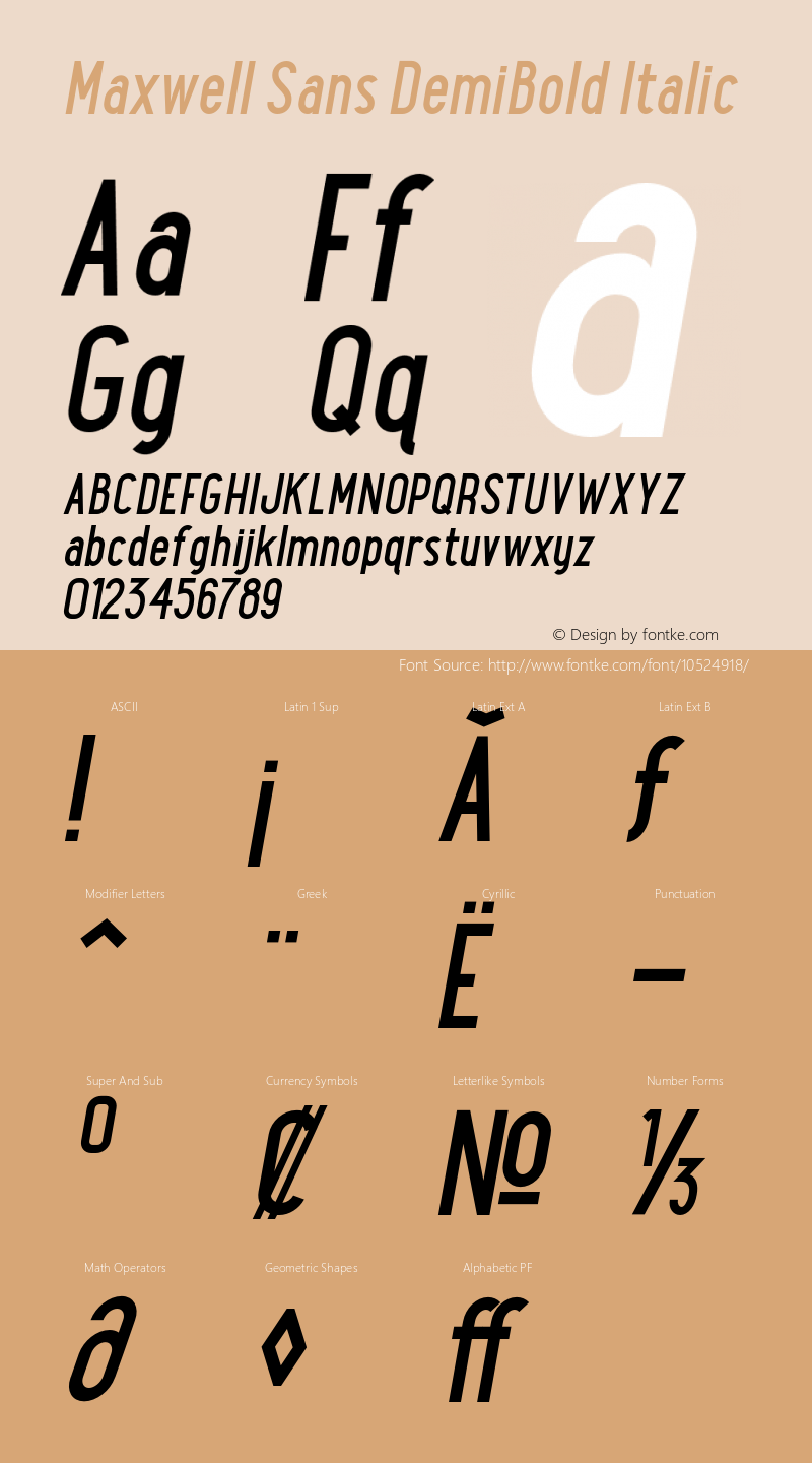 Maxwell Sans DemiBold Italic Version 1.000 Font Sample