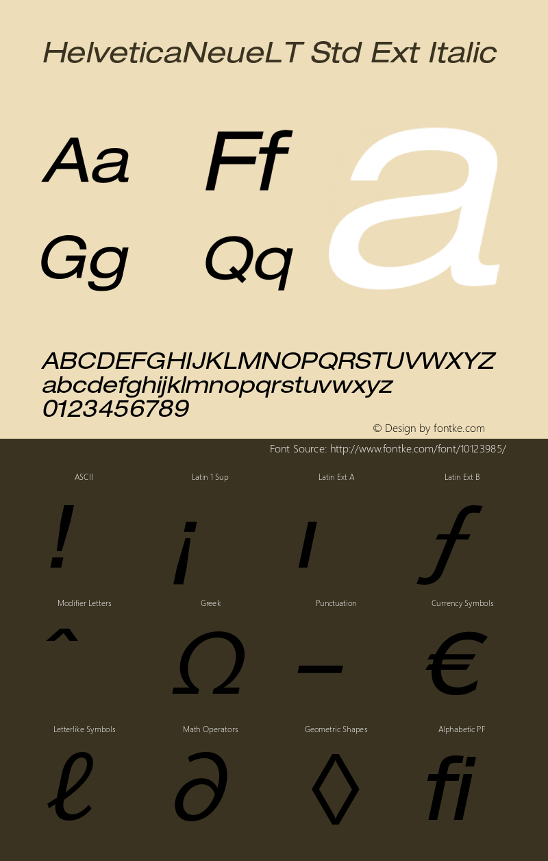 HelveticaNeueLT Std Ext Italic OTF 1.029;PS 001.000;Core 1.0.33;makeotf.lib1.4.1585 Font Sample