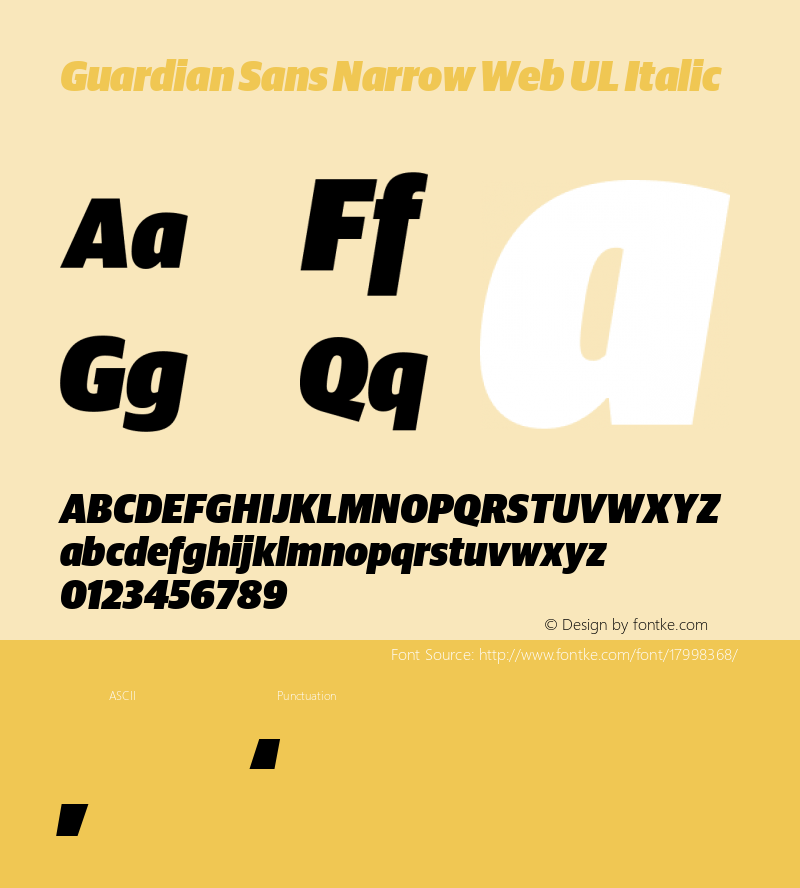 Guardian Sans Narrow Web UL Italic Version 1.1 2012 Font Sample
