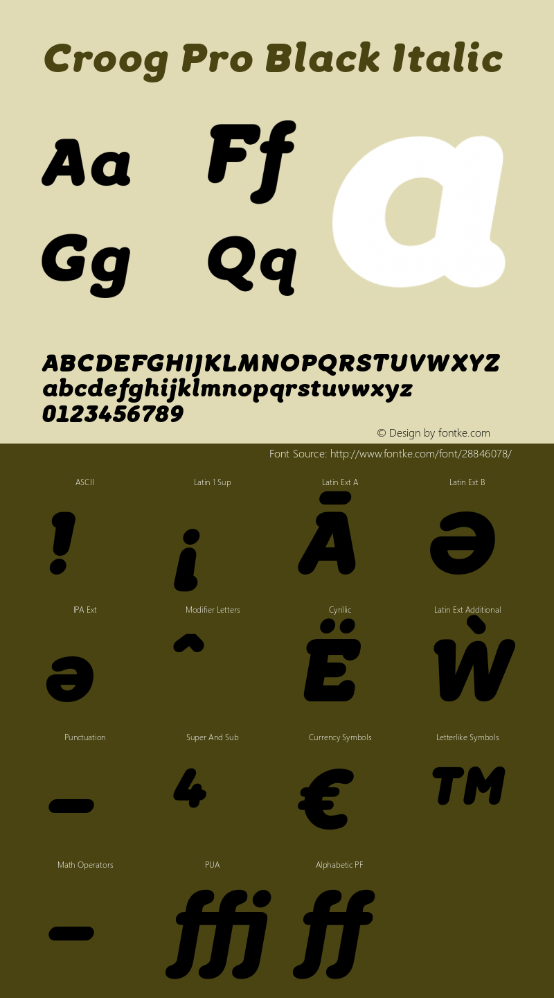 CroogPro-BlackItalic Version 2.000 Font Sample