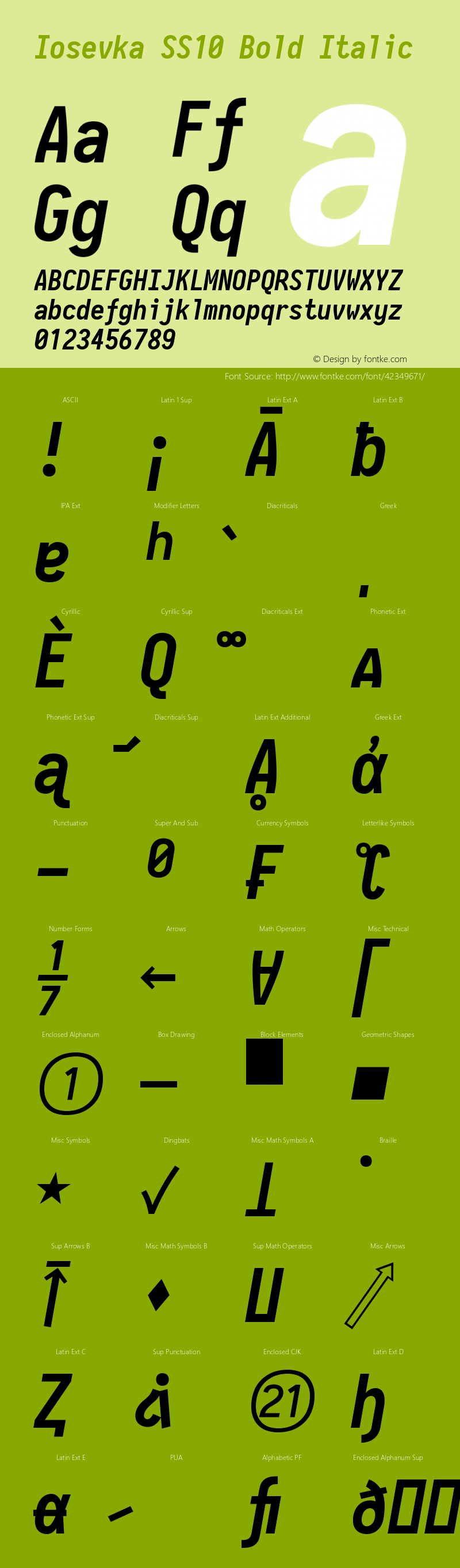 Iosevka SS10 Bold Italic 2.3.2; ttfautohint (v1.8.3) Font Sample