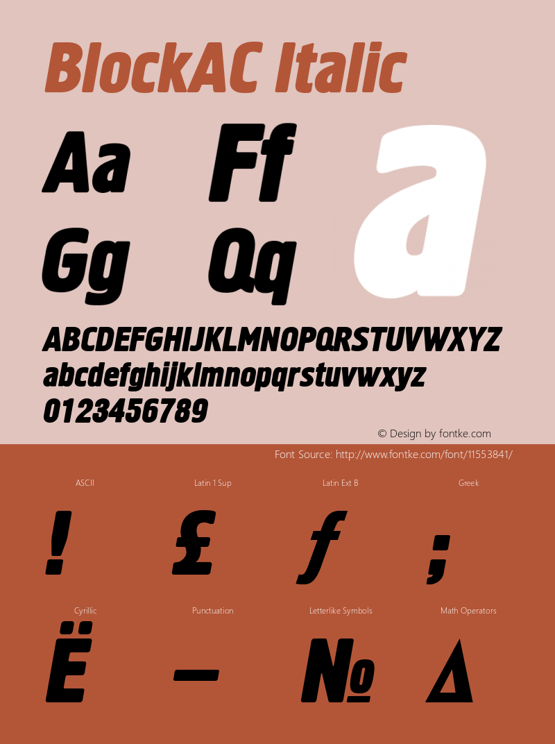 BlockAC Italic Version 001.000 Font Sample