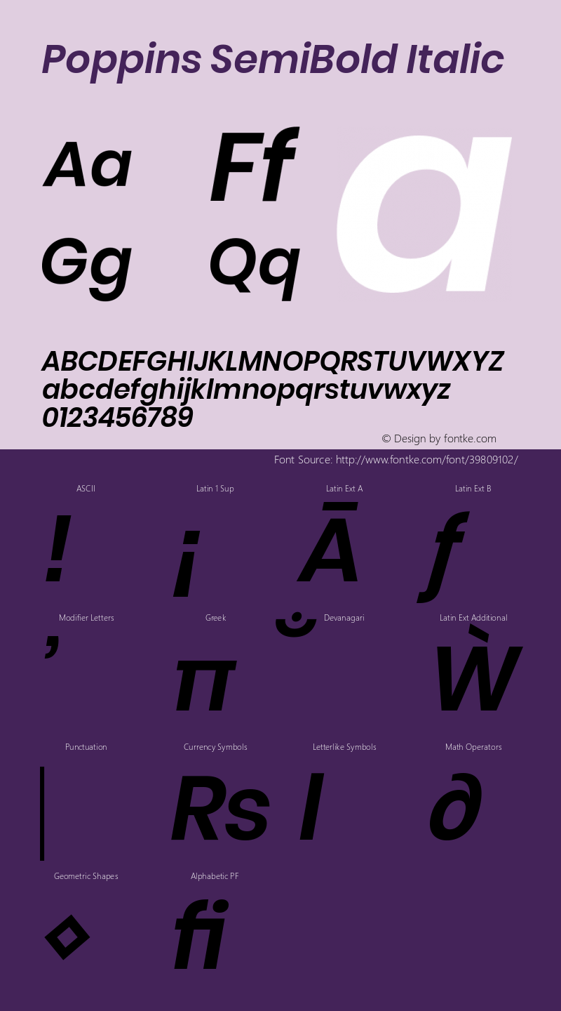 Poppins SemiBold Italic Version 3.010;PS 1.000;hotconv 16.6.54;makeotf.lib2.5.65590 Font Sample