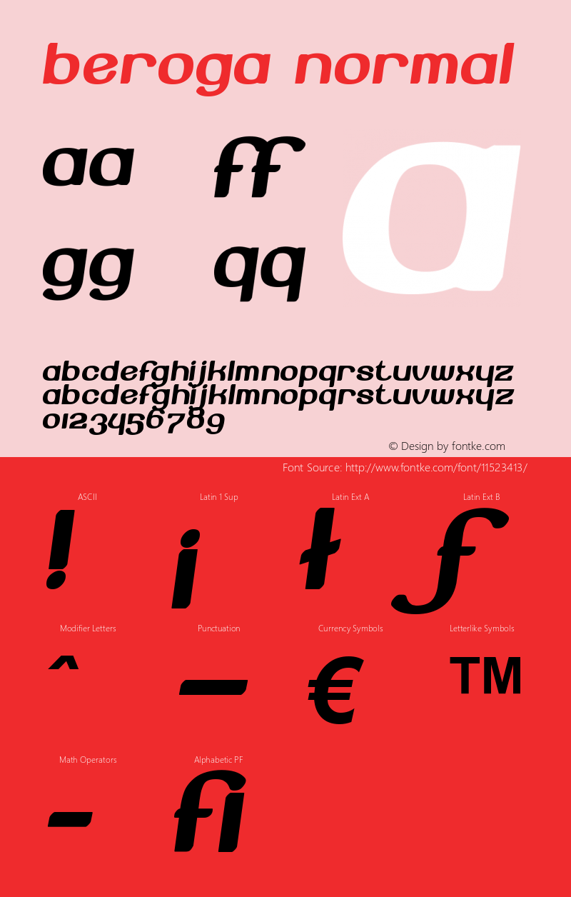 Beroga normal Version 001.003 Font Sample